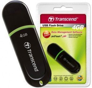 Transcend Jetflash 300 USB Memory Stick χωρητικότητας 4GB και χρώματος μαύρου πράσινου.