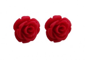 χειροποίητα ασημένια σκουλαρίκια - κόκκινα τριαντάφυλλα 925ο με συνθετικό κοράλι