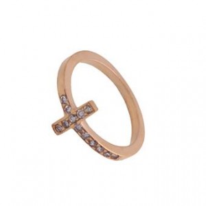 χειροποίητο ασημένιο δαχτυλίδι σταυρό 925ο με ροζ επιχρύσωμα και ζιργκόν.