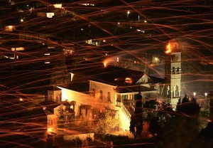 Rockets streak through sky during Greek Orthodox Easter celebrations on Aegean island of Chios