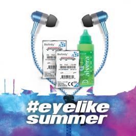 Διαγωνισμός για 20 πακέτα #Eyelikesummer που περιέχουν μηνιαίους φακούς επαφής τρίτης γενιάς Biofinity, ειδικό για σιλικόνη υδρογέλη υγρό συντήρησης με αλόη Alvera 100ml και earphones για smartphone